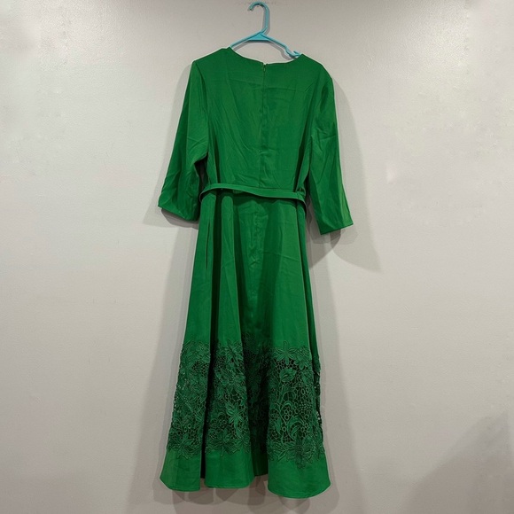 Mac Duggal 21001 Green Crepe Boat Neck Midi Dress With Applique Cut Out Size L - Picture 9 of 9